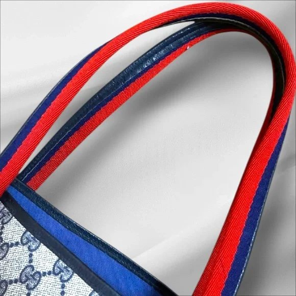 Gucci Vintage Supreme GG Monogram Coated Canvas Tote Bag – Red & Blue Web Straps - Picture 10 of 12